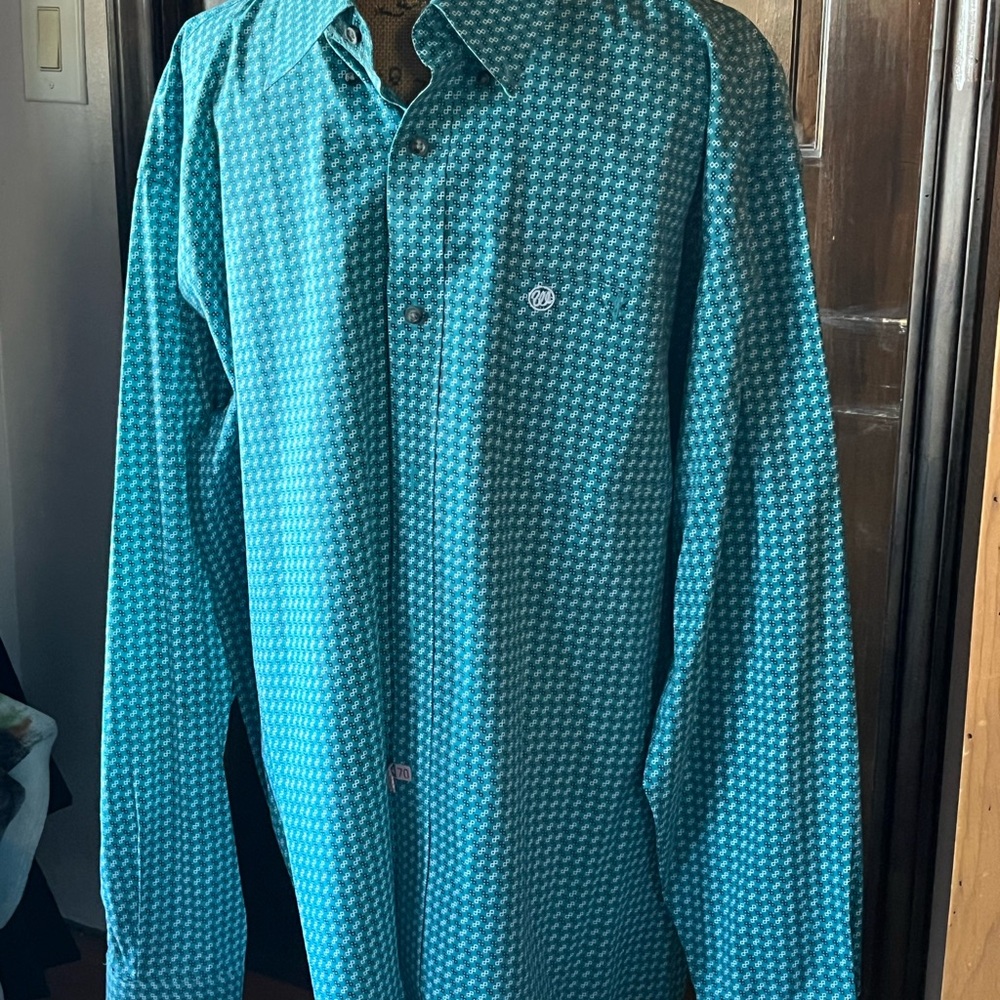 Wrangler Men's Blue Patterned Button Down Shirt